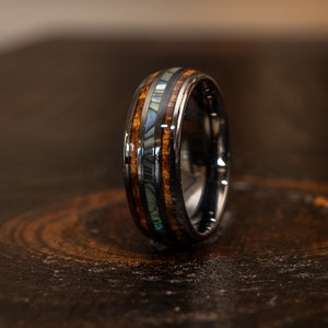 Black Wood Ring, Wooden Ring for Men, wooden wedding Ring, Wood Wedding Band, Whiskey barrel, Wood Ring, Black, Wedding Band, 8mm ring,BDAM