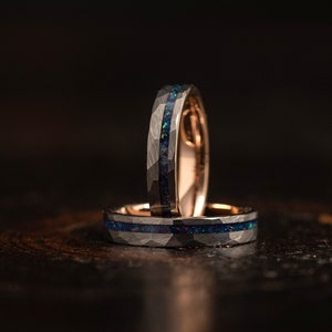 Womens galaxy Opal wedding Ring, Womens opal ring, galaxy opal ring, womens Wedding Band, rose gold Ring, tungsten Ring, Wedding Band, wgt