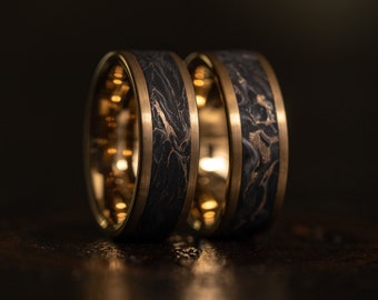 Forged Carbon Fiber ring with gold swirl, Carbon Fiber ring, Forged carbon fiber, forged carbon fiber and gold ring,  Engagement Ring Men