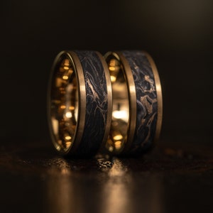 Forged Carbon Fiber ring with gold swirl, Carbon Fiber ring, Forged carbon fiber, forged carbon fiber and gold ring,  Engagement Ring Men