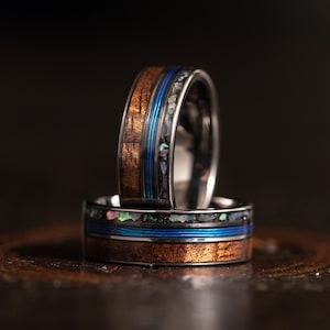 Fishing Line Ring with Koa Wood and Abalone, Fishing String Ring, Wooden Wedding Ring, Fishing Ring, Abalone Ring, Hawaiian Koa Ring