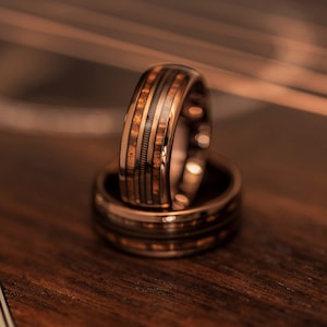 Guitar string ring with Hawaiian koa wood, guitar string ring, rock and roll ring, wooden wedding Ring, musician ring, guitarist ring, koa