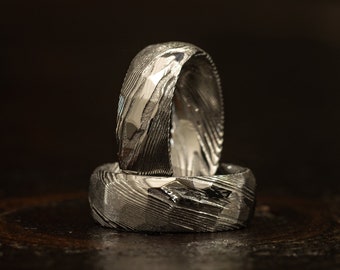 Hammered Damascus Steel Ring Band 8mm Ring  Men Wedding Ring damascus steel ring Handmade Damascus Ring Men Engagement Ring Men Band Hand