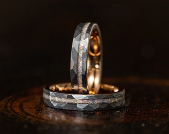Womens Opal wedding Ring, Womens opal ring, Fire opal ring, womens Wedding Band, Black Ring, tungsten Ring, Wedding Band, wgt