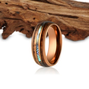 Rose Gold Tungsten Wood Ring, Wooden Ring for Men, wooden wedding Ring, Wood Wedding Band, Shell, Whiskey barrel, Wedding Band, 8mm ring,BD image 3