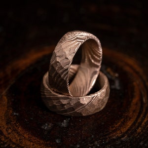 Matte Rose Gold Hammered Damascus Steel Ring Band 8mm Ring Men Wedding Ring damascus steel ring Handmade Damascus Ring Men Engagement Ring