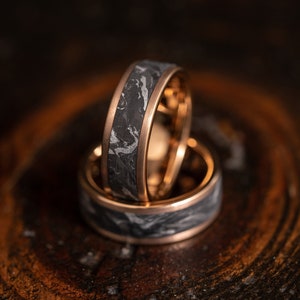 Forged Carbon Fiber ring with rose gold tungsten interior, Carbon Fiber ring, forged carbon fiber and gold ring,  Engagement Ring Men