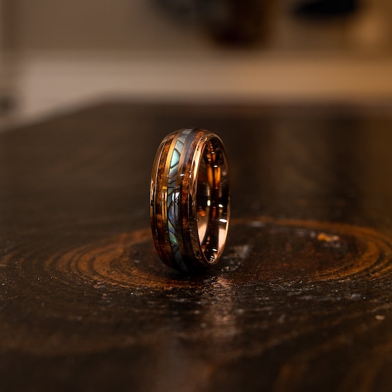 Rose Gold Tungsten Wood Ring Wooden Ring for Men Wooden - Etsy