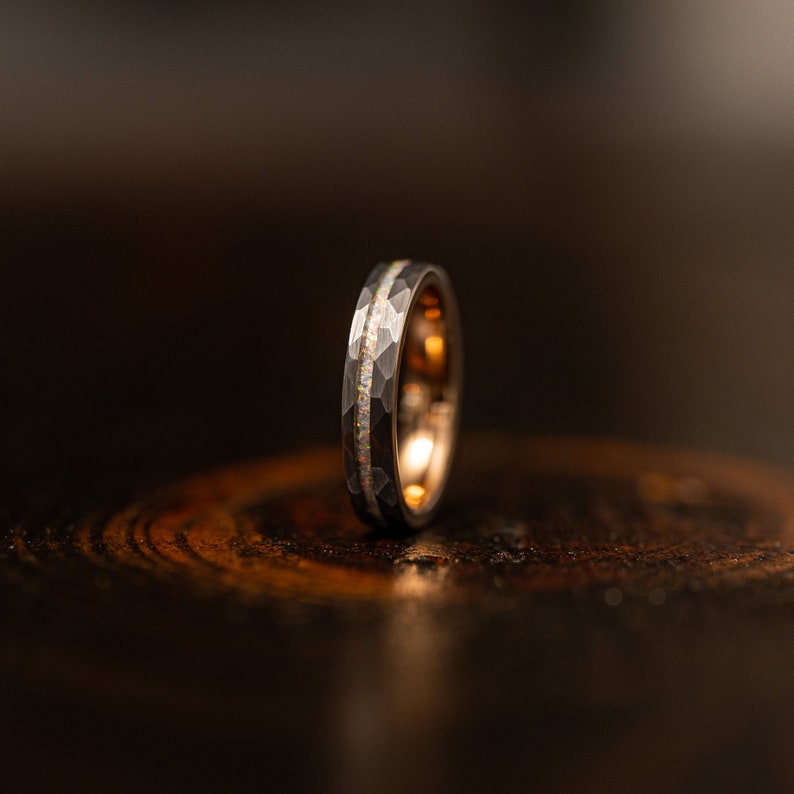 Womens Opal wedding Ring, Womens opal ring, Fire opal ring, womens Wedding Band, Black Ring, tungsten Ring, Wedding Band, wgt image 2
