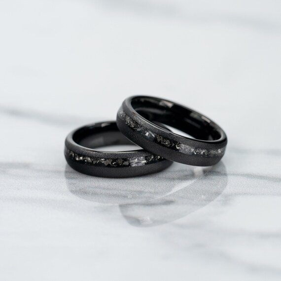 5mm womens black Meteorite ring Sandblasted wedding Ring black Tungsten Band Ring black meteor ring Wedding Band womens black Ring