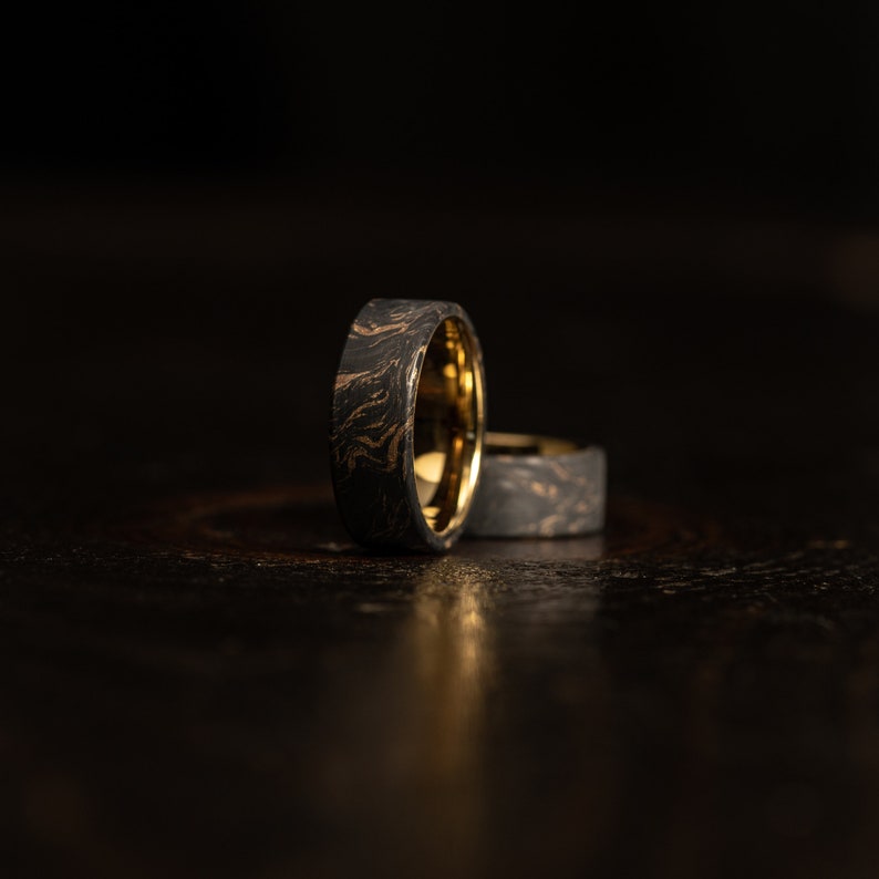 Carbon Fiber Ring With Gold Swirl Carbon Fiber Ring Etsy