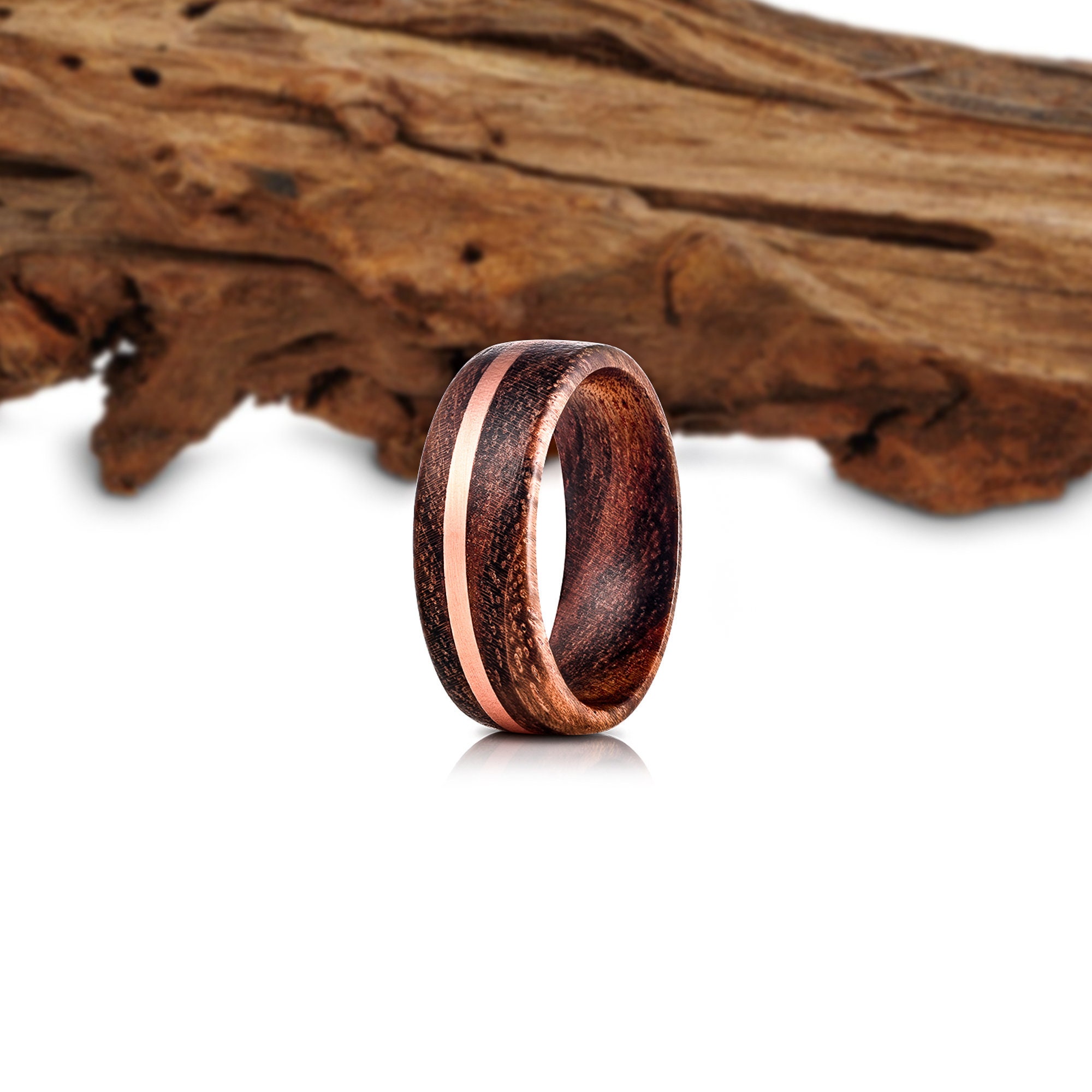 Koa Wood Wedding Band Wood Ring Wood Ring Wood Copper Inlay Etsy