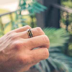 Ancient Bog Wood Yellow Gold Tungsten Wood Ring, Wooden Ring for Men, wooden wedding Ring, Wood Wedding Band, Wedding Band, 8mm ring,BD image 2