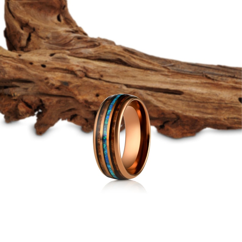 Rose Gold Tungsten Wood Ring Opal Wood Ring Wooden Ring for Etsy
