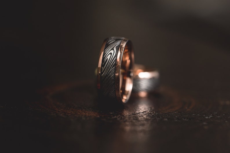 Damascus with rose gold tungsten shell Steel Ring Band 8mm Ring Men Wedding Ring damascus steel ring Handmade Damascus Ring Engagement Ring image 3