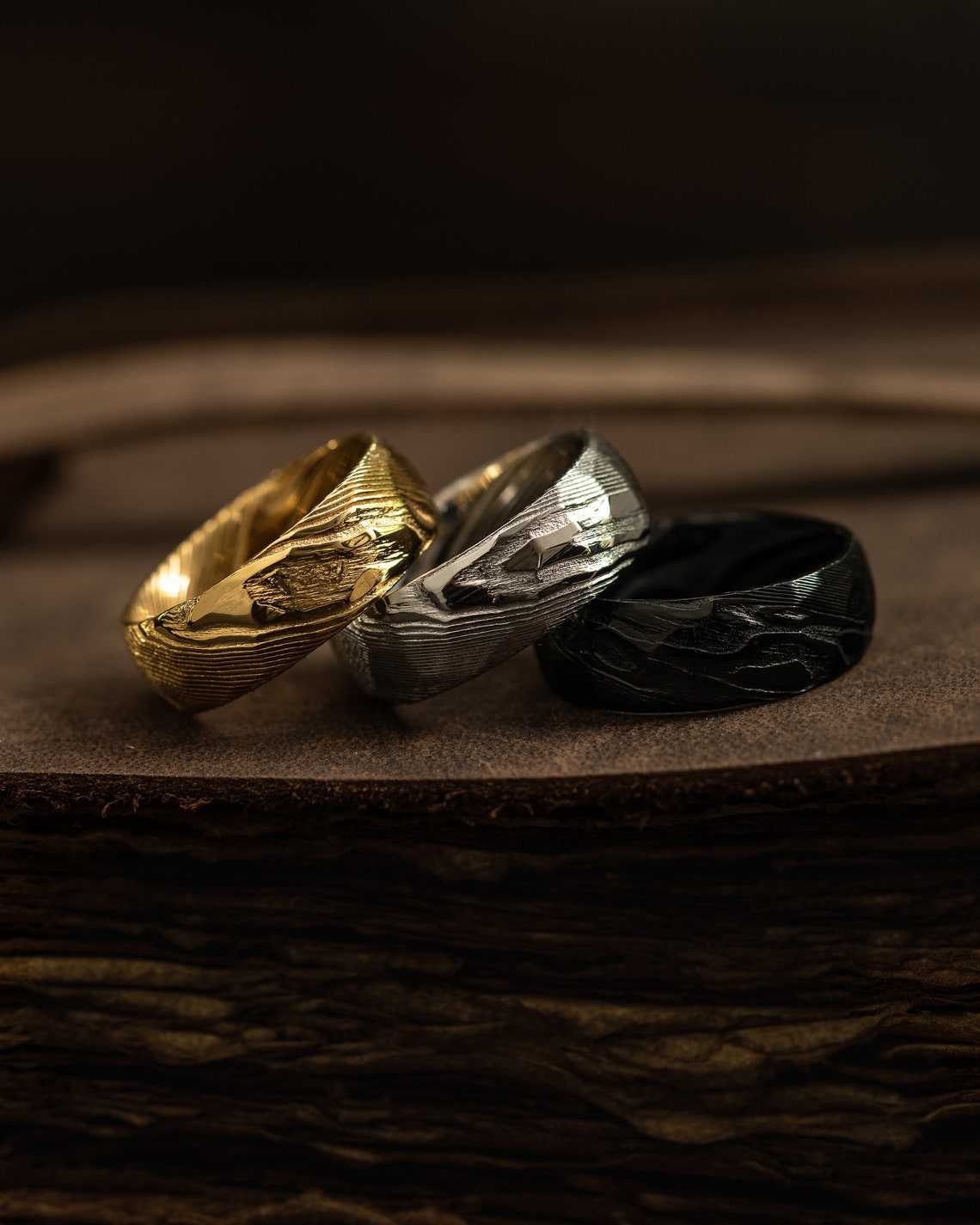 Hammered Damascus Steel Ring Band 8mm Ring Men Wedding Ring Etsy