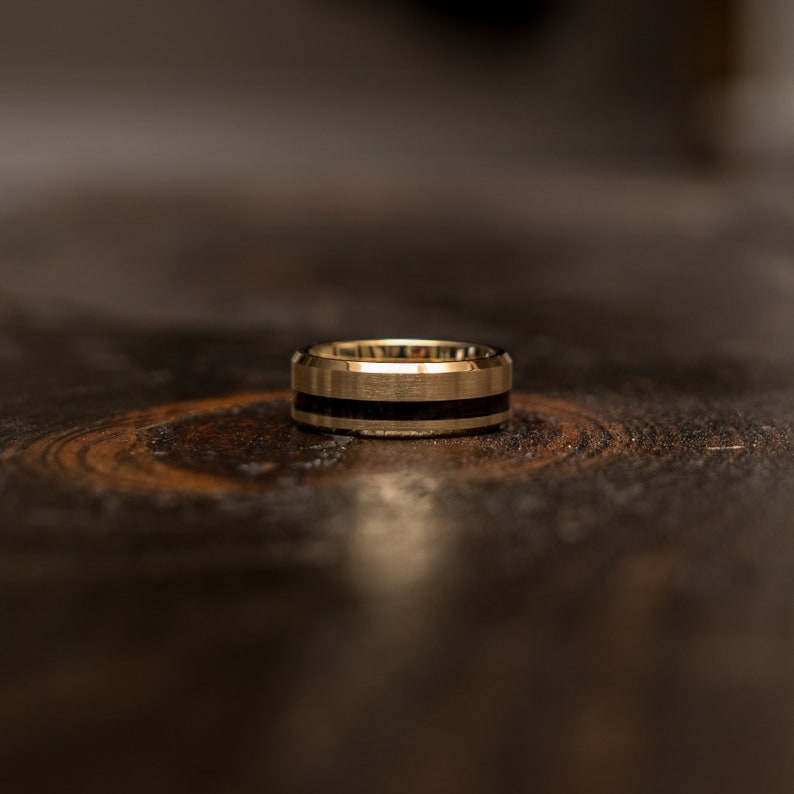 YGO tungsten wood ring Wood wedding band Mens wood,5 Year Anniversary Wooden Ring Wood Ring Wood inlay Ring yellow gold tungsten Ring