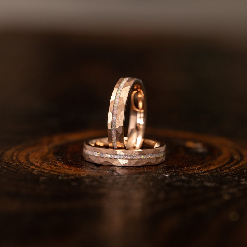 Womens Opal wedding Ring, Rose gold opal ring, Womens opal ring, Fire opal ring, womens Wedding Band, tungsten Ring, opal Wedding Band, image 1