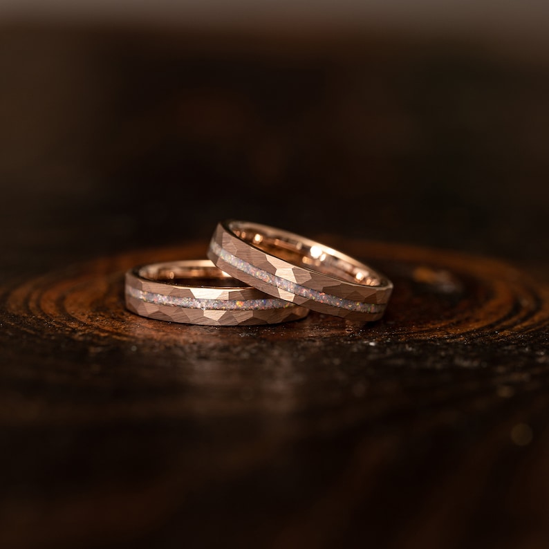 Womens Opal wedding Ring, Rose gold opal ring, Womens opal ring, Fire opal ring, womens Wedding Band, tungsten Ring, opal Wedding Band, image 2