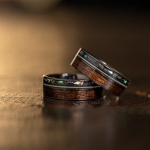 Guitar string ring with Hawaiian Koa Wood and abalone, guitar string ring, wooden wedding Ring, musician ring, guitarist ring, Koa image 3