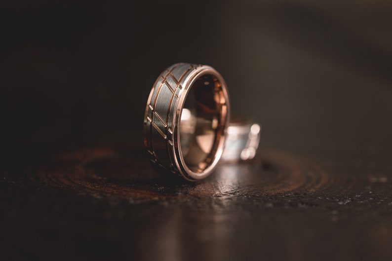 Hammered wedding Ring, Hammered Brushed Tungsten Carbide Band, Rose gold hammered ring, Mens Ring, 8mm Tungsten, Wedding Band, Brushed Ring image 3