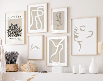 Modern Abstract Print Set, Minimalist Gallery Wall Set, Boho Print Set, Matisse Wall Art Prints, Modern Wall Art, Beige Gallery Wall Prints
