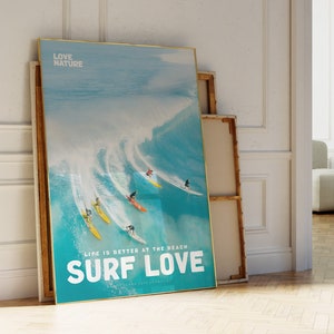 Surf Prints, Surf Love Movie Poster and Magazine Cover Style Print, Wave Prints, Surfer Posters, Surfer Gift, Big Wave Wall Art, Beach Print