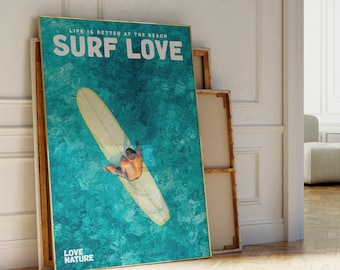 Surf Love Movie Poster Print, Vintage Surfing Art (Digital Download)