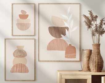 Boho Abstract Prints Set: Minimalist Gallery Wall Art (Digital Download)