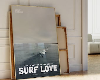 Retro Surf Poster, Surf Love Movie Poster and Magazine Cover Style Print, Surf Wall Art, Surf Up Poster, Aesthetic Surfer Gift Surfing Photo