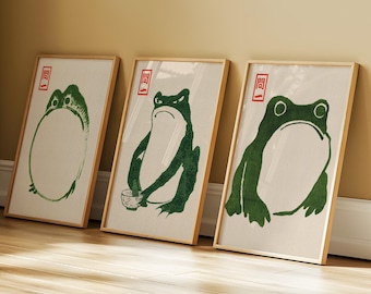 Japanese Frog Art Print Set, Vintage Ukiyo-e Style (Digital Prints)