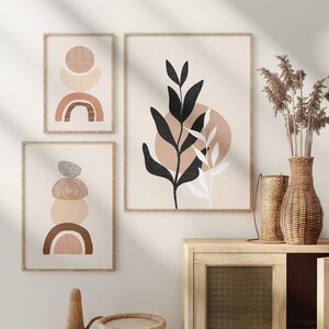 Beige Abstract Wall Art, Mid Century Modern Wall Art, Gallery Wall Prints Abstract Set of 3 Prints Boho Print Wall Art Earth Tone Boho Print