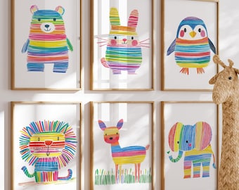 Safari Animal Prints, Set of 6, Nursery Prints, Safari Nursery, Kindergarten, Forest Animals, Prints for Nursery, Preschool Classroom Decor
