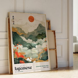 Japanisches Grasland, Japandi Wandkunst, Zen Wandkunst, Herbstdrucke, Japanische Wanddekoration, Japandi Kunstwerk, Wabi Sabi Wandkunst Wohnzimmer Kunst
