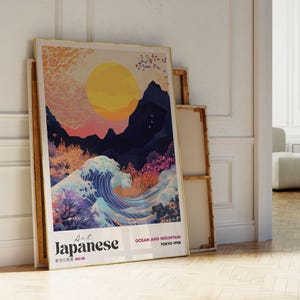Japanese Poster, Japanese Wall Art, Japanese Prints, Japanese Ocean, The Great Wave, Sunset Landscape, Colorful Japandi Wall Art