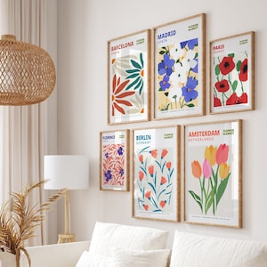 Flower Market Set of 6 Print, Botanical Wall Art, Floral Poster, Madrid Paris Florence Amsterdam Barcelona Berlin Print, Flower Gallery Wall