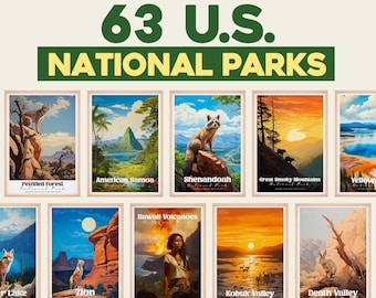 63 USA National Parks Poster Set: Travel Art Prints (Digital Download)