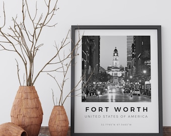 Fort Worth Print Czarno-biały, Fort Worth Plakat, USA Prints, Fort Worth Wall Art, Fort Worth Landscape, Fort Worth Photography