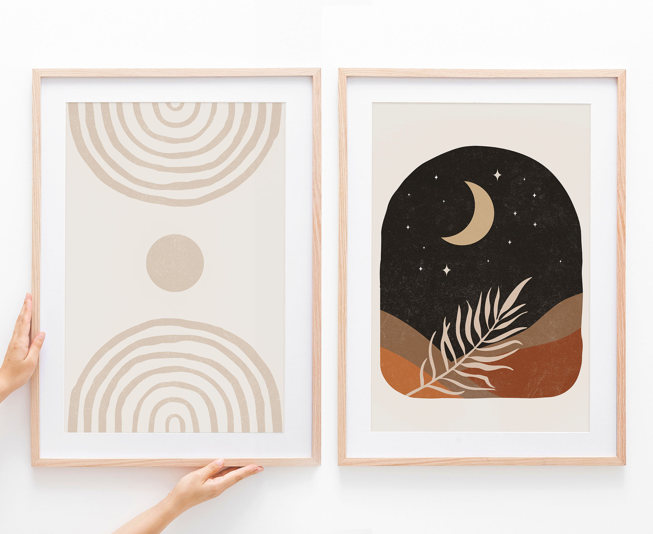 Modern Wall Art Print Set of 2, Printable Wall Art Set, Abstract Beige White Print, Minimal Wall Art, Boho Decor, Living Romm Wall Art Set