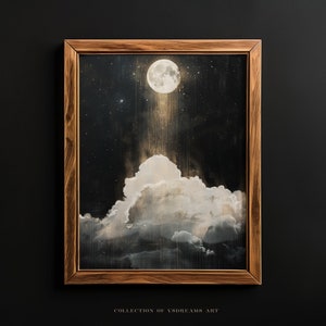 Impresión de nubes y cielo estrellado místico con arte gótico de luna llena