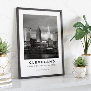 Cleveland print zwart-wit, Cleveland poster, USA prints, Cleveland Wall Art, Cleveland landschap Cleveland foto, Ohio Cleveland Decor