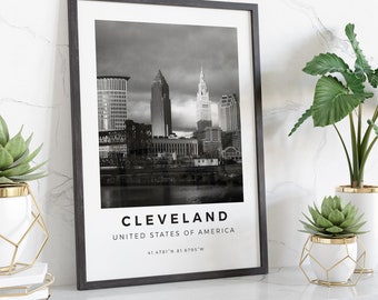 Cleveland Print Black and White, Cleveland Poster, USA Prints, Cleveland Wall Art, Cleveland Landscape Cleveland Photo, Ohio Cleveland Decor