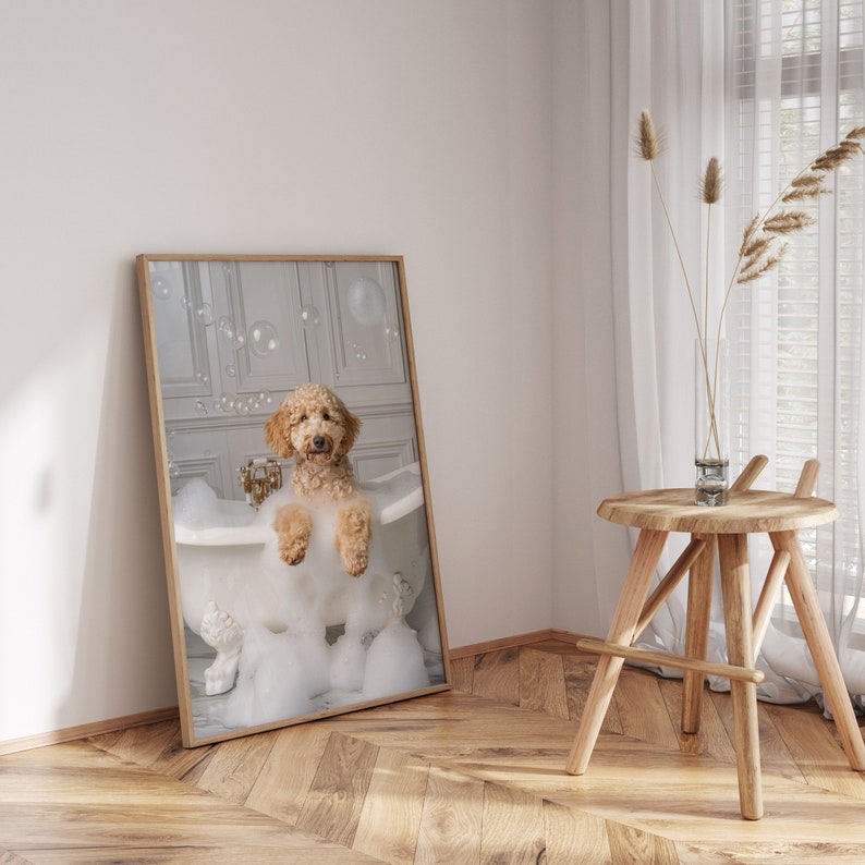 Funny Goldendoodle Bath Poster, Quirky Bathroom Pet Portrait (Digital Download) image 5