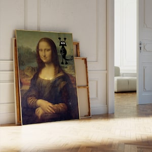 Mona Lisa Cat Print, Black Cat Famous Painting, Funny Cat Painting, Mona Lisa Cat Poster, Black Cat Art, Funny Cat Print, Funny Mona Lisa