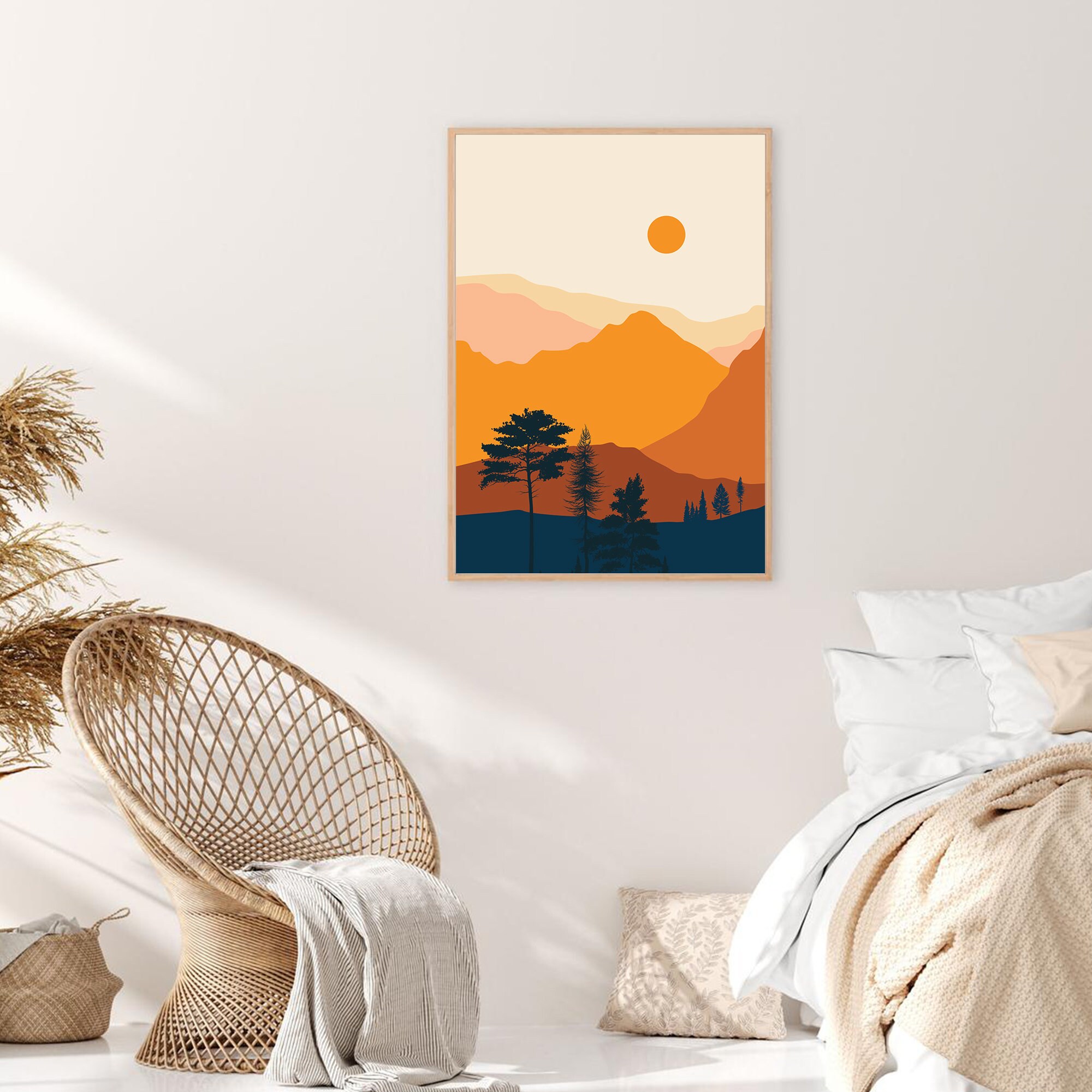 Sun Abstract Print Minimal Mountain Wall Art Shapes Mid | Etsy