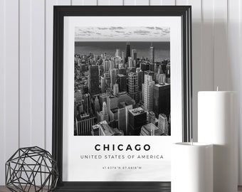 Chicago Skyline Print, Black and White Photography (Digital Download)
