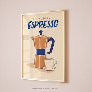Buongiorno Espresso Poster, Bar Cart Decor, Moka Pot Poster, Coffee Print, Coffee Shop Poster, Coffee House Posters, Retro Coffee Poster
