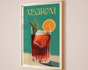 Poster del cocktail Negroni, decorazioni Negroni, poster Negroni, arte da parete per bar, poster per cocktail, arte per carrelli bar, stampa retrò per cocktail, arte da parete per cocktail