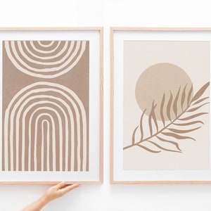 Lot de 2 imprimés bohèmes, ensemble d&#39;art mural Mid-Century Art mural moderne, estampes abstraites, art mural minimaliste, décoration bohème, art mural beige, lot de 2