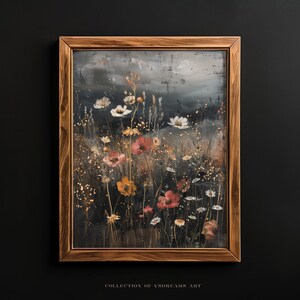 Vintage Moody Dark Flower Print, Dark Academia Print Botanical Wall Art, Wildflower Oil Painting Printable Cottagecore Print, Meadow Flowers